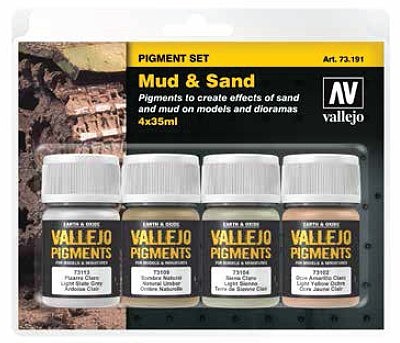 Vallejo 35ml Bottle Mud & Sand Pigment Powder Set (4 Colors) Hobby and Model Paint Set #73191