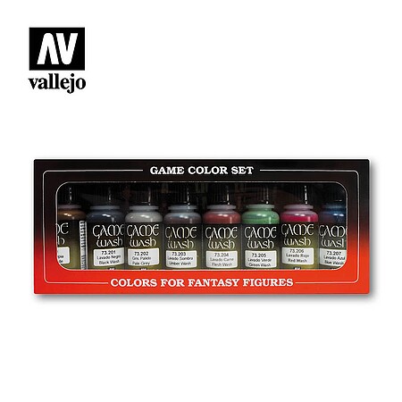 Vallejo Game Color Wash Set (8 Colors) 17ml Bottles Airbrush Accessory #73998