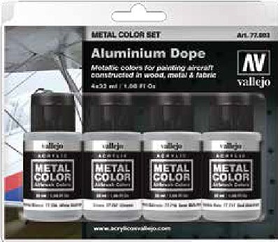 Vallejo Aluminum Aircraft Dope Metal Color Paint Set (4 Colors) Hobby and Model Paint Set #77603