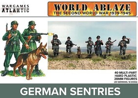 Wargames World Ablaze WWII German Sentries (30) & Dogs (10) Plastic Model Military Figures Kit #wa4