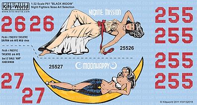 Warbird P61 Nightie Mission, Moonhappy Plastic Model Aircraft Decal 1/32 Scale #132018