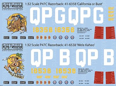 Warbird P47C California or Bust, Wela Kahao Plastic Model Aircraft Decal 1/32 Scale #132076