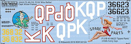 Warbird P51B Mighty 8th AF Miss Dallas & Spare Parts Plastic Model Aircraft Decal 1/32 #132124