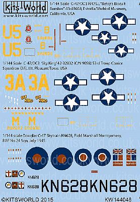 Warbird C47 Sky King, Betsys Biscuit Bomber, Skytrain Plastic Model Aircraft Decal 1/144 #144048
