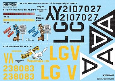 Warbird B17Gs Mighty 8th AF Hikin for Home, Man O War Model Aircraft Decal 1/48 Scale #148013