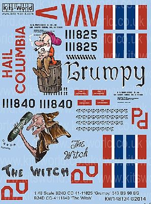 Warbird B24D Grumpy/Hail Columbia, The Witch Plastic Model Aircraft Decal 1/48 Scale #148124