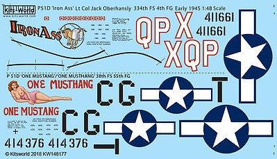 Warbird P51D Iron Ass and One Mustang/One Mustang Plastic Model Aircraft Decal 1/48 Scale #148177