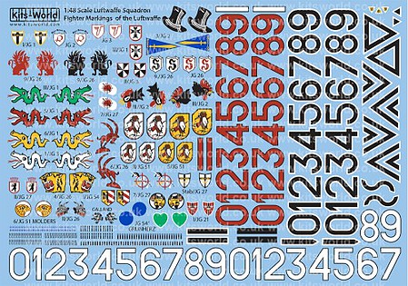 Warbird Luftwaffe Squadron Fighter Markings Plastic Model Aircraft Decal 1/48 Scale #148186