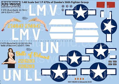 Warbird P47D 56th FG of Zemkes LM-V 62nd FS Plastic Model Aircraft Decal 1/48 Scale #148200