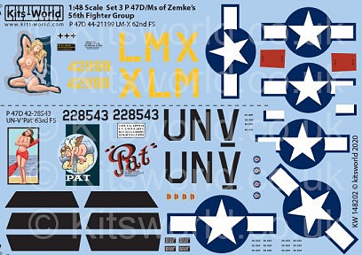 Warbird P47D/M 56th Fighter Group of Zemkes Set 3 Plastic Model Aircraft Decal 1/48 Scale #148202