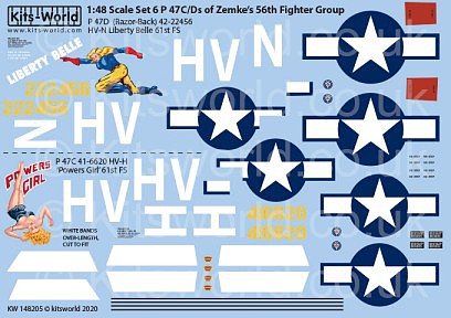 Warbird P47D/M 56th Fighter Group of Zemkes Set 6 Plastic Model Aircraft Decal 1/48 Scale #148205
