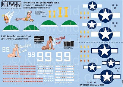 Warbird P38G of the Pacific Set 4 Plastic Model Aircraft Decal 1/48 Scale #148209