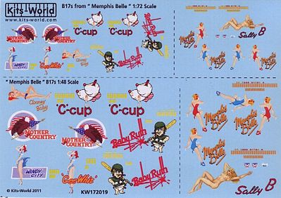 Warbird B17s Assorted Decals Plastic Model Decal Kit 1/48 - 1/72 Scale #172019