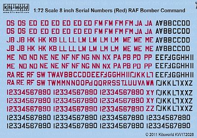 Warbird 8 Serial Numbers RAF Bomber Red/Black Plastic Model Decal Kit 1/72 Scale #172028