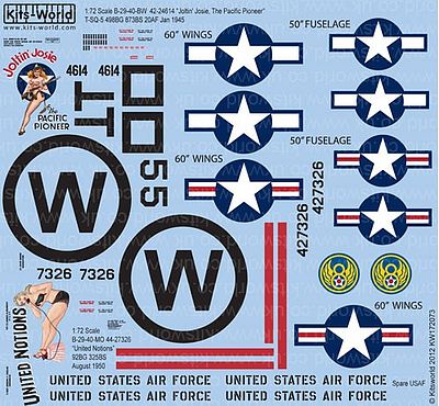 Warbird B29 Joltin Josie The Pacific Pioneer Plastic Model Aircraft Decal 1/72 Scale #172073