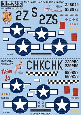 Warbird P47 Miss Caesar, Helen Jo Plastic Model Aircraft Decal 1/72 ...