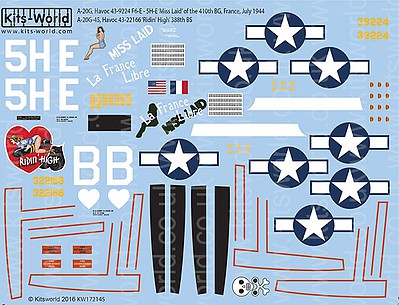 Warbird A20G Havocs Miss Laid, Ridin High Plastic Model Aircraft Decal Kit 1/72 Scale #172145