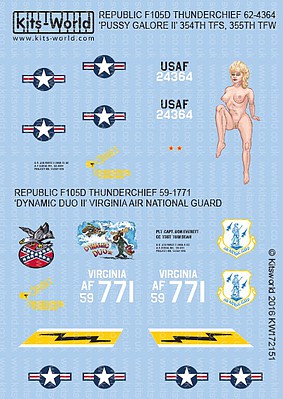 Warbird F105D Pussy Galore II 354th/355th Plastic Model Decal Kit 1/72 Scale #172151