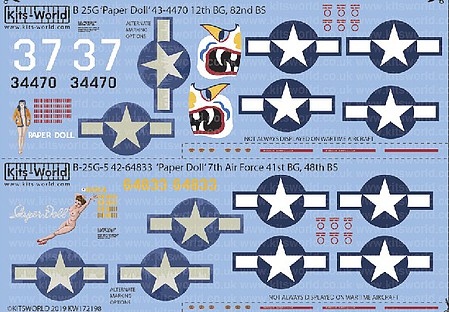 Warbird 1/72 B25G Paper Doll 12thBG 82nd BS, 7th Air Force 41stBG ...