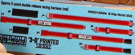 Warbird 1/20 3D Color Sparco 3-Point Double Release Racing Seatbelts/Harness Red