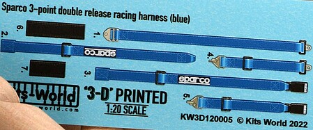 Warbird 1/20 3D Color Sparco 3-Point Double Release Racing Seatbelts/Harness Teal Blue