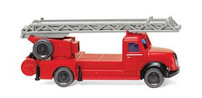 Wiking Magirus Fire Aerial Ladder Truck Assembled Ulm, Germany, Fire Department (red, black, German Lettering) N-Scale