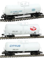 WKW 40' 16,000-Gallon Funnel-Flow Tank Car 3-Car Set Set A- Cyprus AMMX #14204, KT Clays AMMX #14020 & J. M. Huber #69011