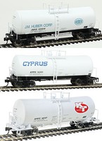 WKW 40' 16,000-Gallon Funnel-Flow Tank Car 3-Car Set Set B- Cyprus AMMX #14204, KT Clays AMMX #14237 & J. M. Huber #69014