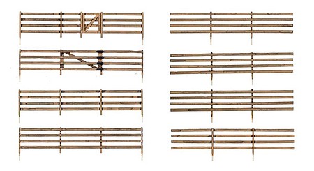 Woodland Rail Fence - Kit 192 Scale Total with Gates, Hinges and Planter Pins