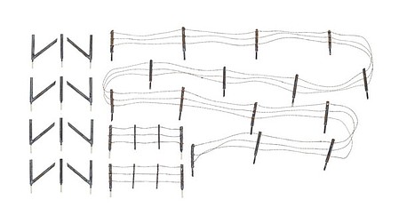 Woodland Barbed Wire Fence - Kit 192 Scale Total with Gates, Hinges and Planter Pins - N-Scale