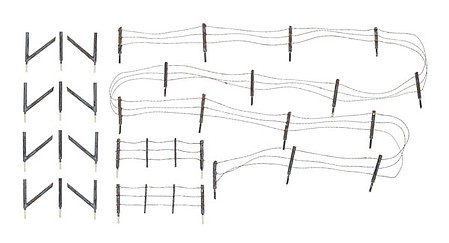 Woodland Barbed Wire Fence - Kit 192 Scale Total with Gates, Hinges and Planter Pins - O-Scale