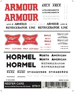 Woodland Armour, Miller , Hormel Dry Transfer Model Railroad Lettering Sets #611
