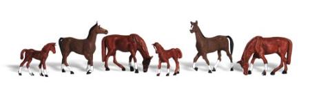 Woodland Scenic Accents Chestnut Horses (6) HO Scale Model Railroad Figure #a1842
