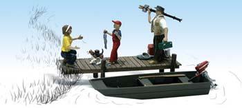 Woodland Family Fishing N Scale Model Railroad Figure #a2203