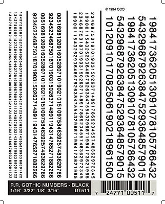 Woodland RR Gothic Numbers Black 1/16 - 3/16 Model Railroad Decal #dt511