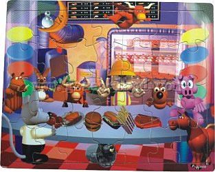 Wood-3D Cartoon Boy with Animals In Fast Food Restaurant (48pc) Wooden Jigsaw Puzzle #2010