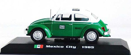 William-Tell 1985 Volkswagen Beetle - Assembled Mexico City Taxi (white, green) - O-Scale
