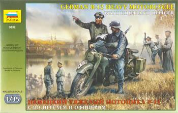 Zvezda WWII German R12 Motorcycle w/Rider & Officer Plastic Model Motorcycle Kit 1/35 Scale #3632