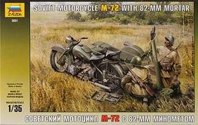 Zvezda WWII M-72 Soviet Motorcycle w/Mortar Plastic Model Motorcycle Kit 1/35 Scale #3651