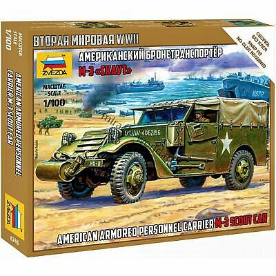 Zvezda M3 Scout Car Snap Plastic Model Military Vehicle Kit 1/100 Scale #6245