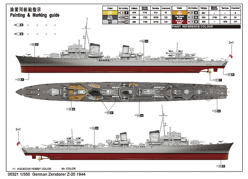 German Zerstorer Z25 Destroyer 1944 -- Plastic Model Military Ship -- 1 ...