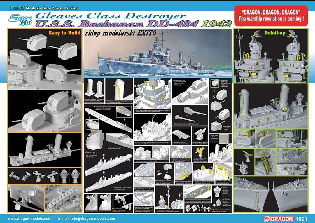 USS Buchanan DD-484 1942 Smart Kit -- Plastic Model Destroyer Kit -- 1/ ...