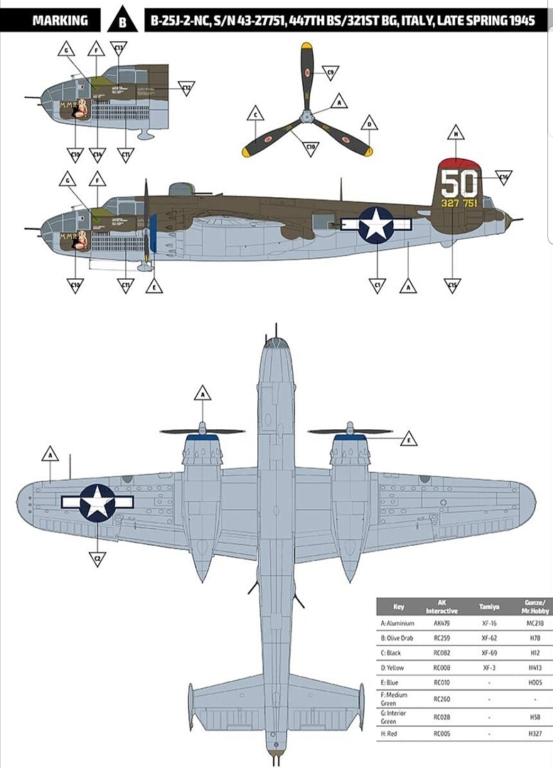 B25J Mitchell Glass Nose Version Bomber -- Plastic Model Airplane Kit ...