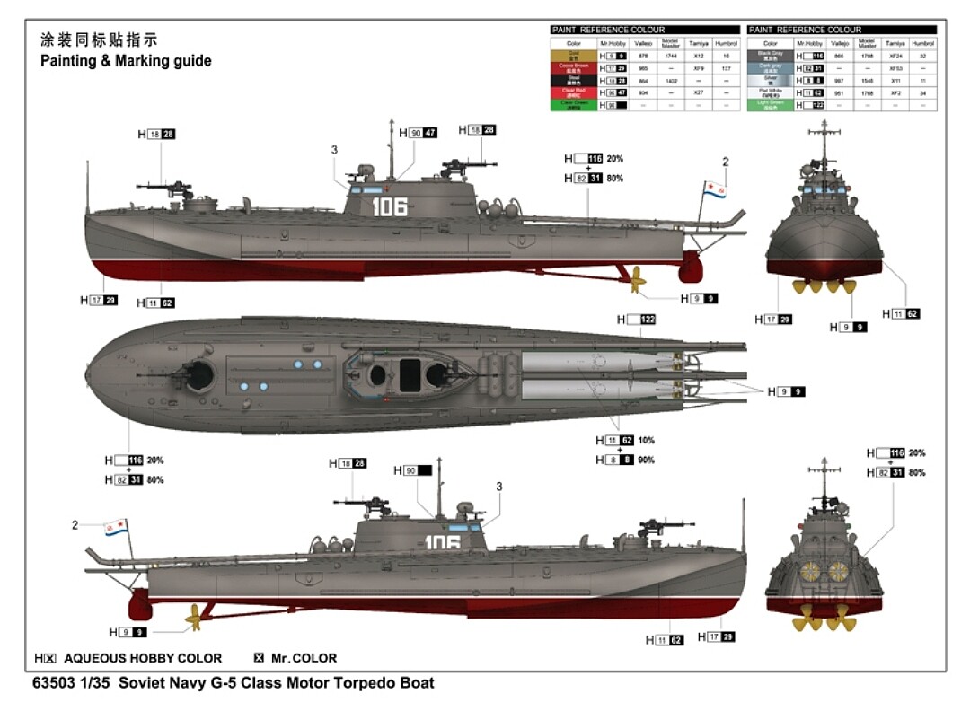 ILOVEKIT Soviet Navy G-5 Class Torpedo Boat Plastic Model Military Ship Kit  1/35 Scale #63503