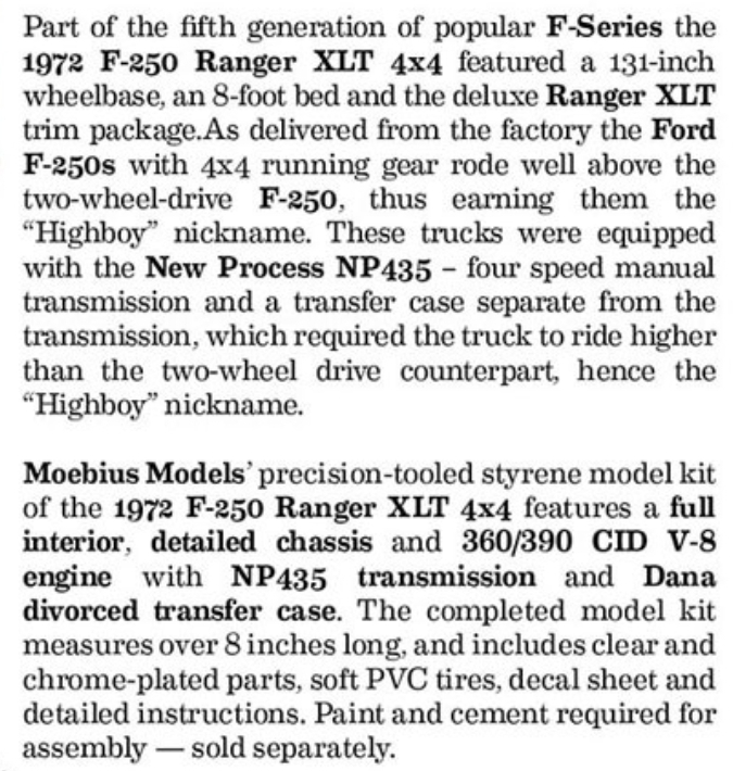 Moebius 1972 Ford F250 Ranger XLT Pickup Truck w/Snow Plow Plastic Modle  Truck Kit 1/25 Scale #2568