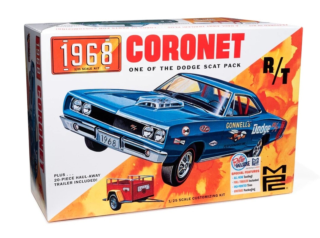 1968 Dodge Coronet Hardtop with Trailer -- Plastic Model Car Kit -- 1/ ...