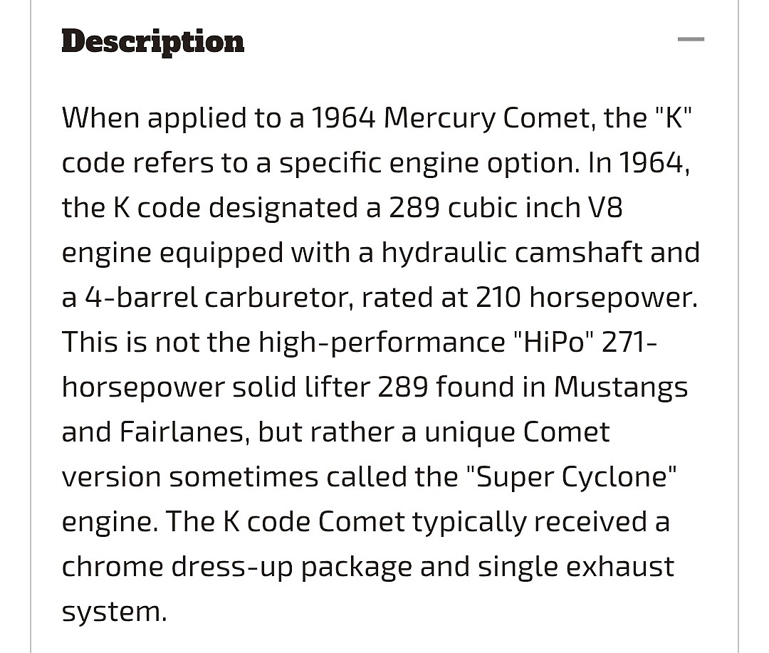 Mercury K Code 1964 K-Code Mercury Comet Pictures