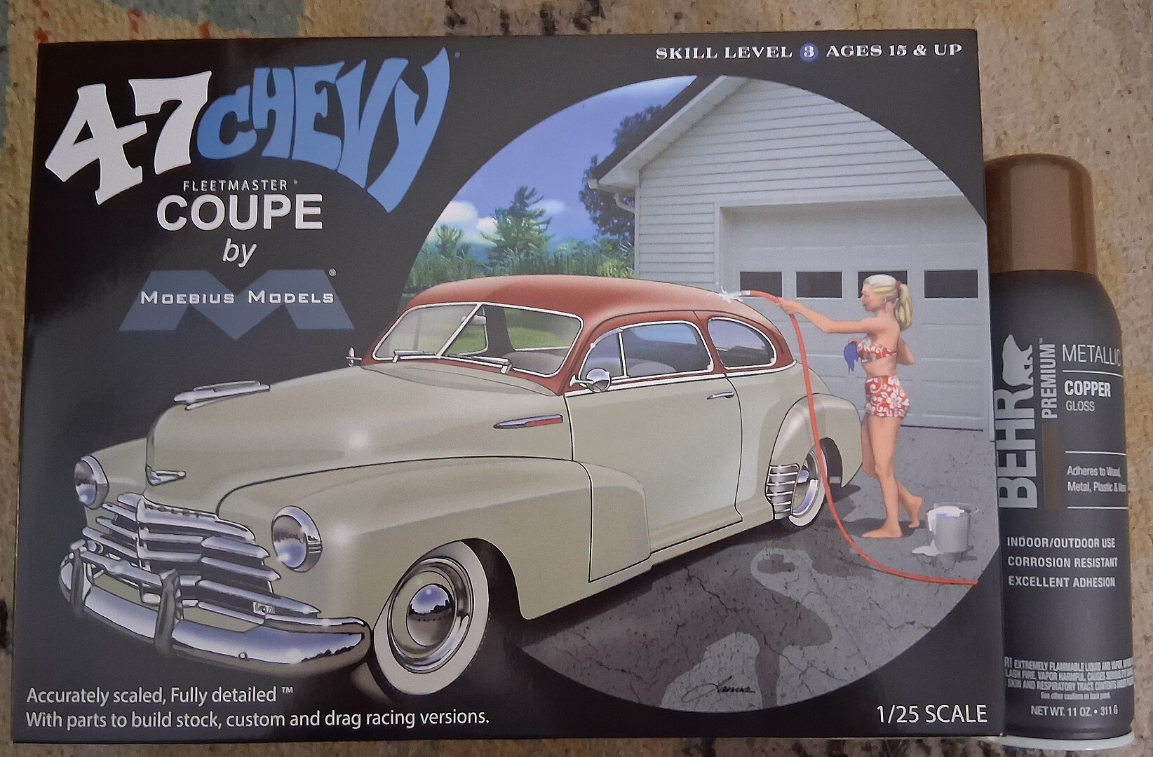 Moebius 1947 Chevy Fleetmaster Coupe Model Car Kit - 1:25 Scale, Plastic, Unassembled (2302)
