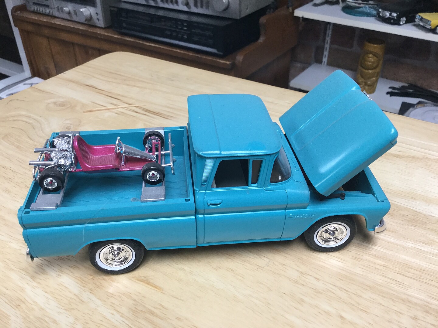 1960 Chevy Custom Fleetside Pickup with Go Kart -- Plastic Model Truck ...