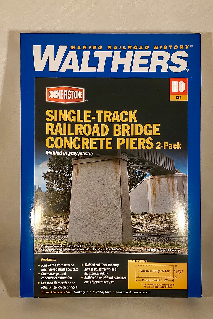 SingleTrack Railroad Bridge Concrete Piers pkg(2) Kit HO Scale